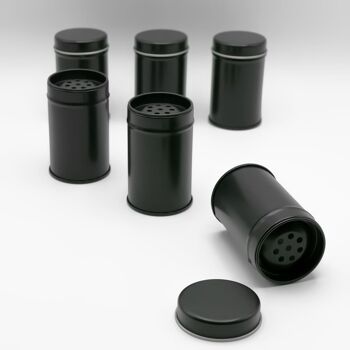Shakers à épices ronds en métal pour 60 g de poudre d'épices ou 30 g d'herbes séchées avec 6 inserts d'épandage | 8 x 4,8 cm (H, ø) 2