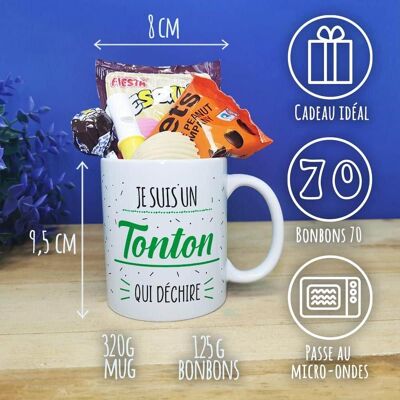 Mug bonbon années 70 "Je suis un tonton qui déchire"