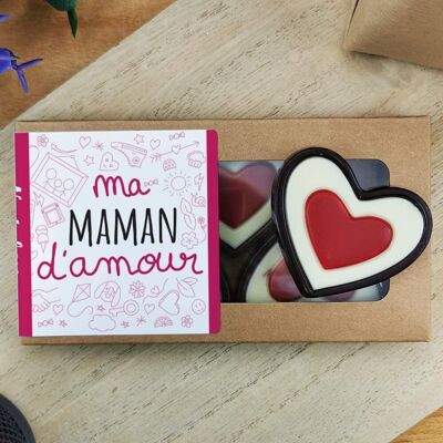 Red and white dark chocolate hearts x4 “My loving mom”