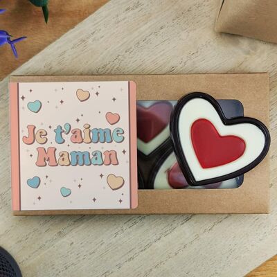 Cœurs au chocolat noir rouge et blanc x4 "Je t'aime maman"