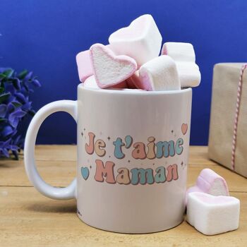 Mug "Je t'aime maman" et ses guimauves coeurs x10