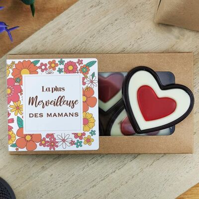 Red and white dark chocolate hearts x4 “The most wonderful mother”
