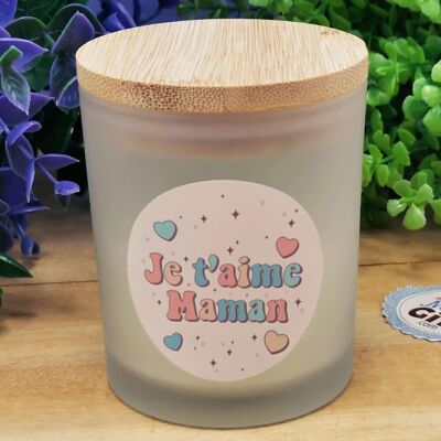 Top wooden candle "I love you mom"