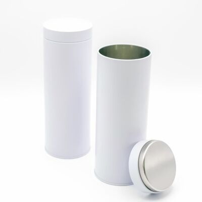 Récipient/récipient de conservation rond pour dosettes de café, hermétique en métal pour 200 g d'Earl Grey chacun, environ 20 dosettes de café | 20 x 7 cm (H, ø) | Idéal également comme boîte à protéines ou à thé (blanc)