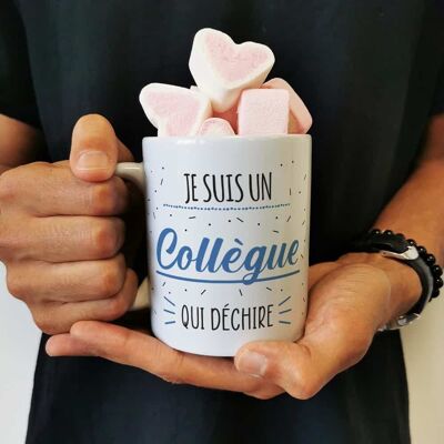 Tasse „Ich bin ein rockiger Kollege“ und seine Herz-Marshmallows x10
