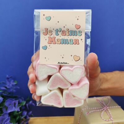 Sachet gros coeurs en guimauve x 15 - "Je t'aime Maman"