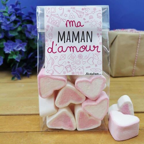 Sachet Gros Coeur en guimauve x 15 - "Ma maman d'amour"