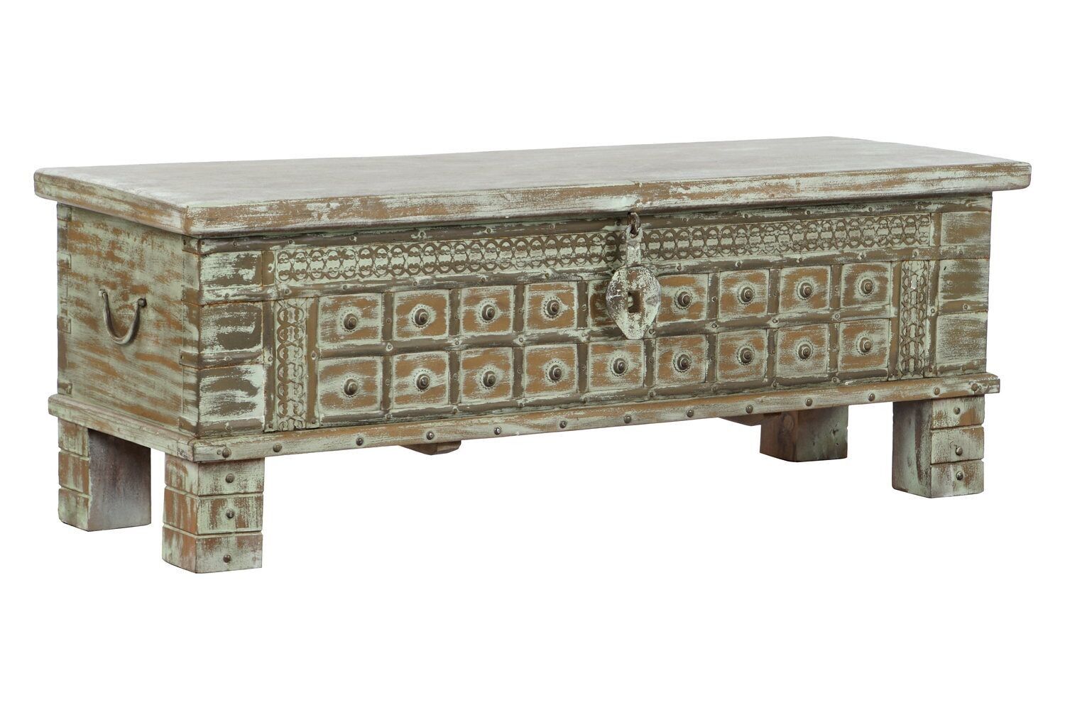 CASSETTA LEGNO INTAGLIATO 127X43X46 TURCHESE MB208666