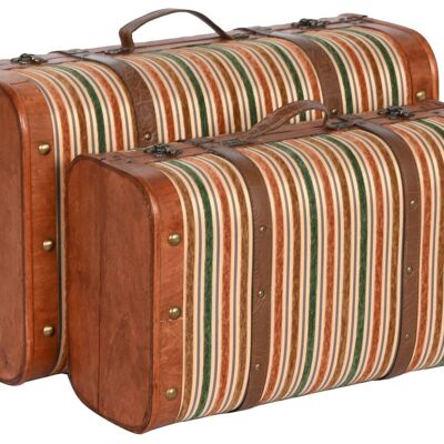 TRUNK SET 2 WOODEN CANVAS 60X37X24 BROWN MB209126