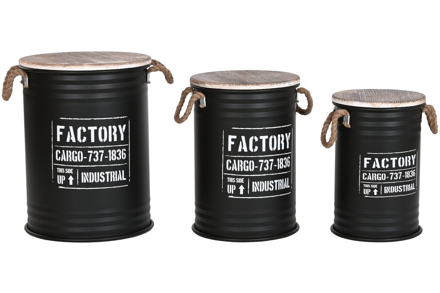 BAULE SET 3 METALLO ABETE 36X36X48 NERO MB212978