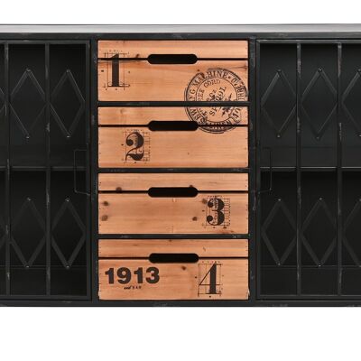 Schubladenschrank aus Tannenmetall, 122,5 x 32,5 x 74, schwarze Räder, MB213114