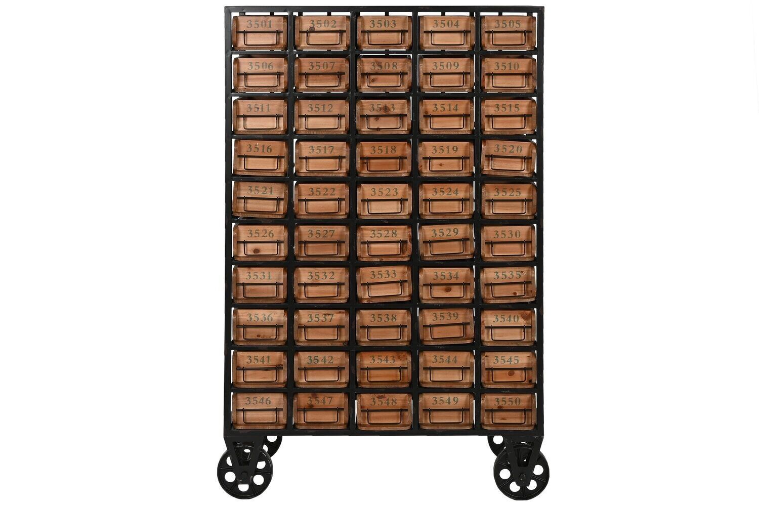 CASSETTIERA ABETE METALLO 81X30X123 RUOTE NERE MB213111