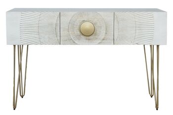 CONSOLE POIGNÉE MÉTAL 120X38X76 MANDALA BLANC MB214236