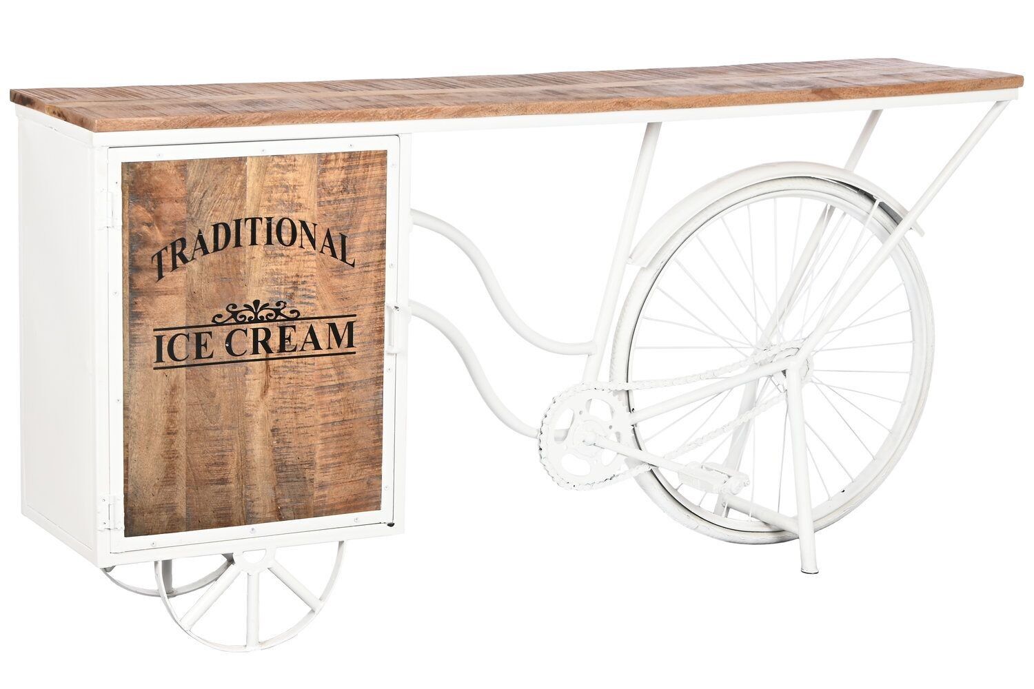 CONSOLLE IN METALLO 165X35,5X83,8 CARRELLO GELATO BIANCO MB208381