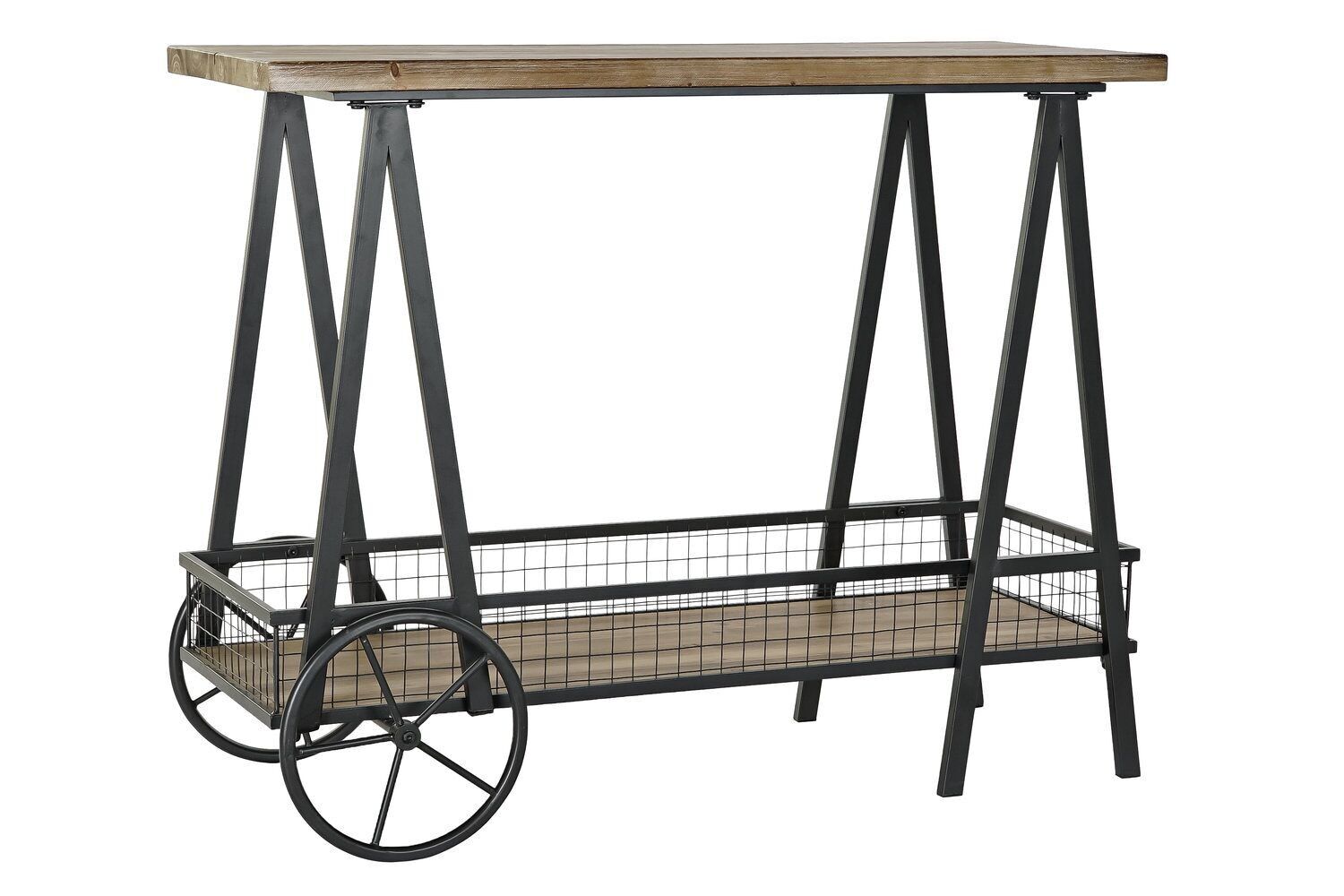 CONSOLLE IN METALLO ABETE 100X45X81 RUOTE NATURALE MB180883