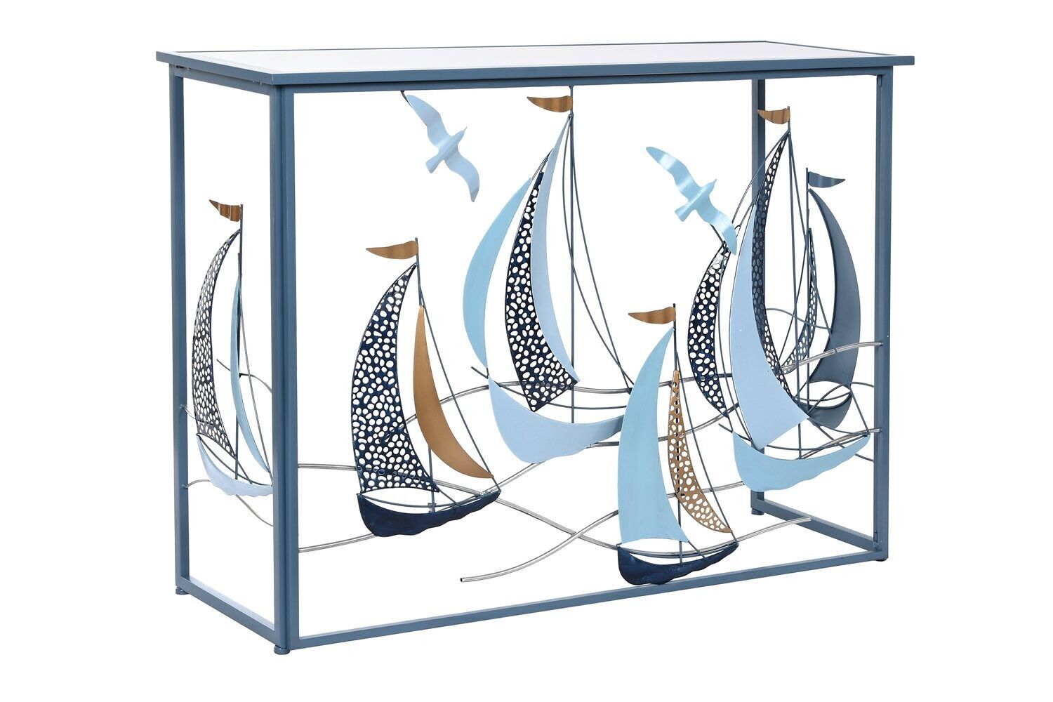 CONSOLE SPECCHIO IN METALLO 108X36X80 BARCHE A VELA BLU MB210987