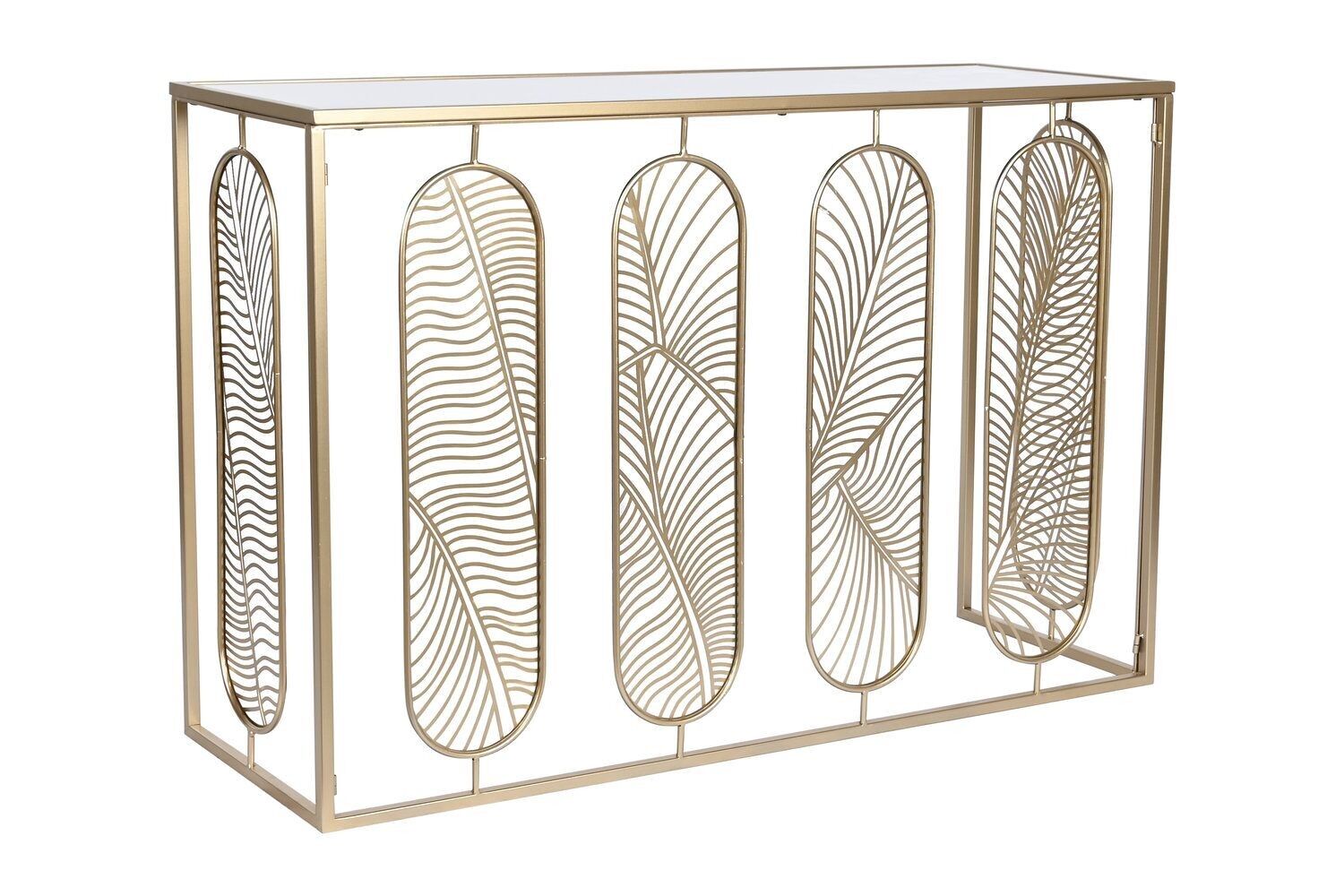 CONSOLLE SPECCHIERA IN METALLO 120X40X80 FOGLIE ORO MB208731