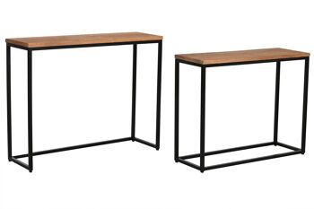 CONSOLE SET 2 POIGNEE FER 96X30X77 MARRON MB212805 3