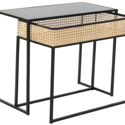 COFFEE TABLE SET 2 METAL RATAN 60X30X50 GRID MB189818