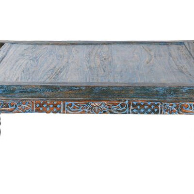 TEAK COFFEE TABLE 150X150X40 CARVED BRUSHED BLUE MB213831
