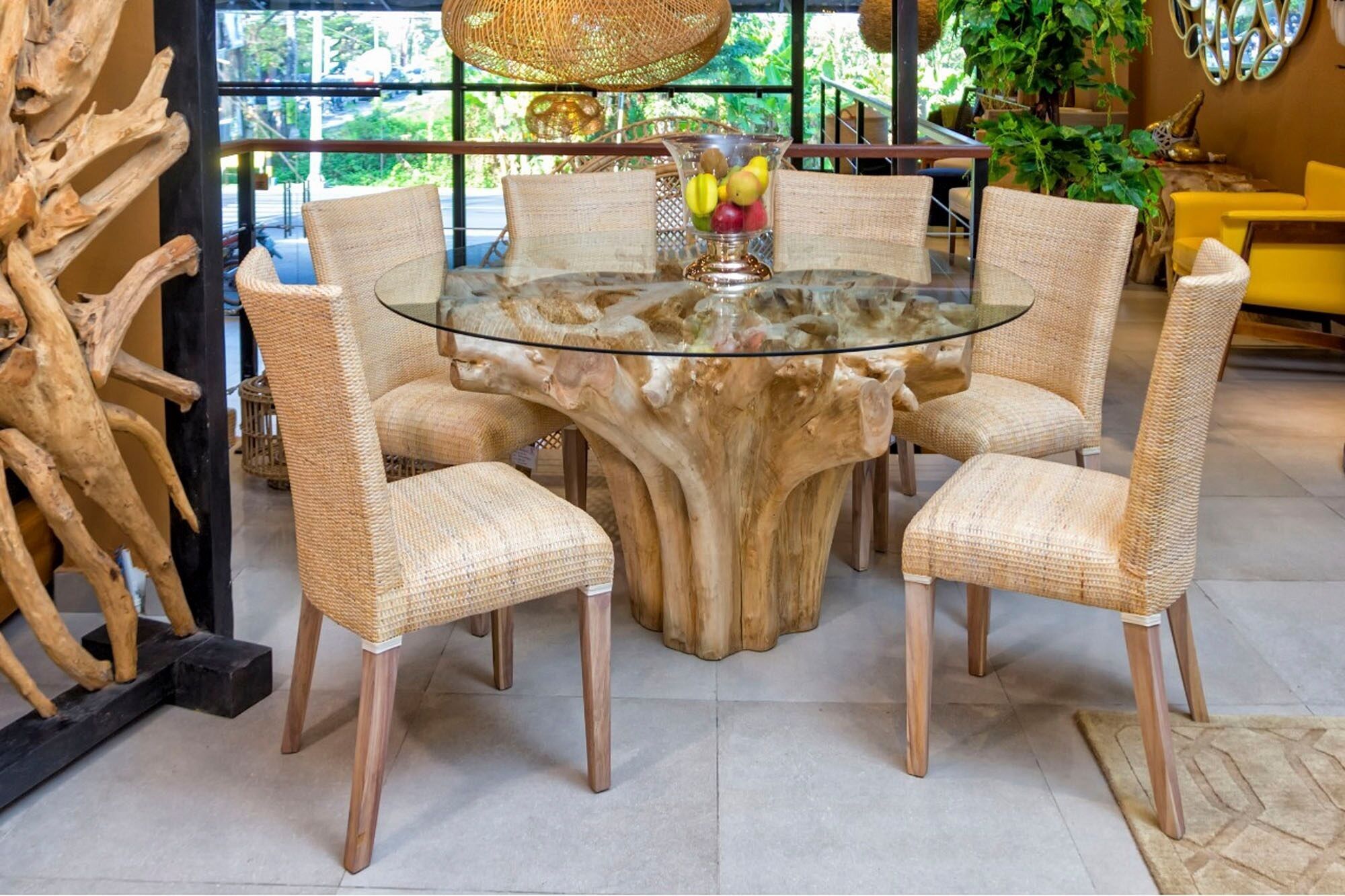 TAVOLO DA PRANZO IN RADICE DI TEAK 160X160X76 MB213827