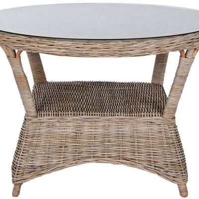 TABLE À MANGER RATAN 120X120X82 VERRE TREMPÉ MB213833