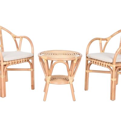ENSEMBLE TABLE 3 RATAN 50X50X50 ET 2 FAUTEUILS AVEC COUSSIN MB213863