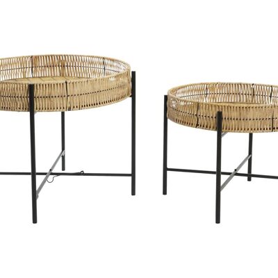 TABLE D'APPOINT SET 2 BAMBOU MÉTAL 64X64X51 NATUREL MB203058