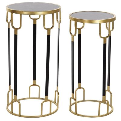 TABLE D'APPOINT SET 2 METAL MARBRE 33X33X65 NOIR MB211068