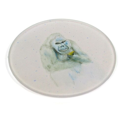 S-4 Round Glass Coasters - Gorilla (British Artists Design - Endangered Range)