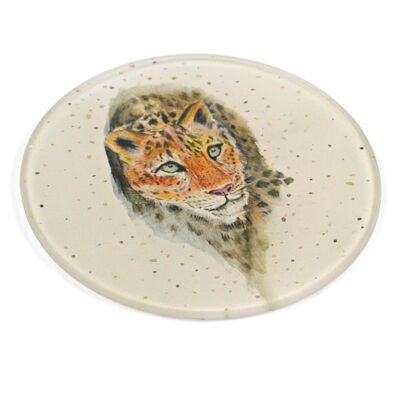 S-4 Round Glass Coasters - Leopard (British Artists Design - Endangered Range)