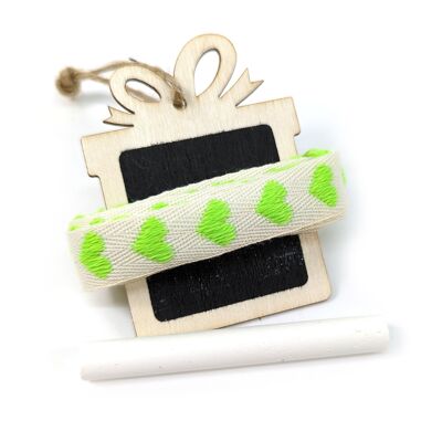Reusable Ribbon and Gift Tag Set - Lime Green Hearts Ribbon