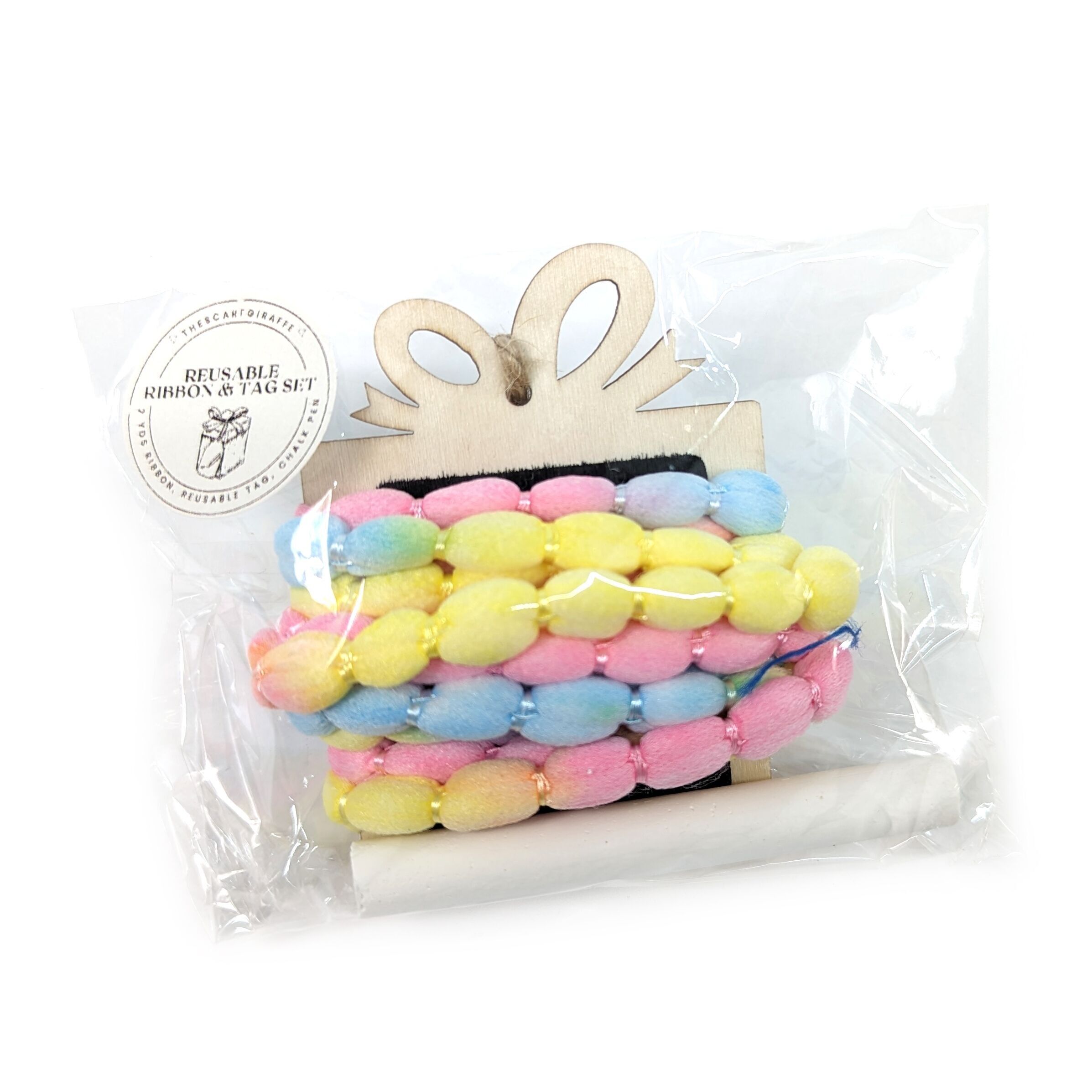 Set nastro riutilizzabile ed etichetta regalo con gesso - Bobbles pastello