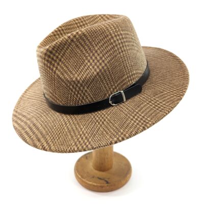 Cappello Fedora a quadri - Marrone Cappuccino