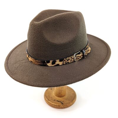 Cappello Fedora con fascia con stampa animalier - Marrone cioccolato