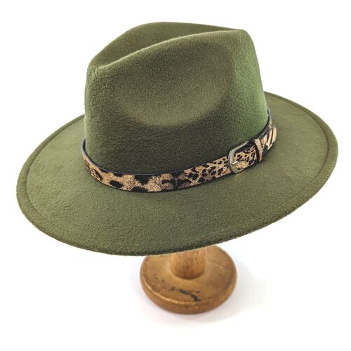 Animal Print Band Fedora Hat - Forest Green