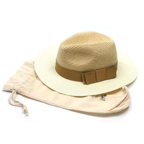 Two Tone Panama Foldable Hat - Natural/Yellow (with Bag)