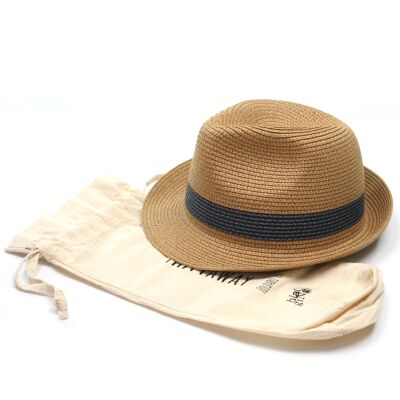 Chapeau de soleil de voyage pliable de style Trilby - Bande bleue (57 cm)