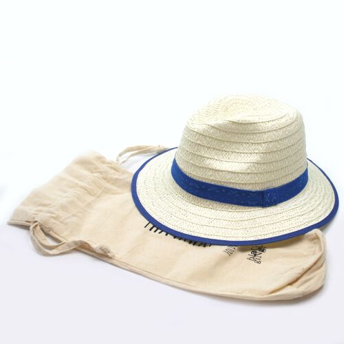 Childrens Panama Foldable Hat - Blue (with Bag)