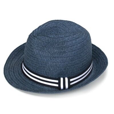 Cappello pieghevole Trilby per bambini blu con fascia