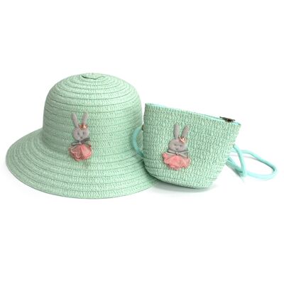 Gorro Infantil Conejo y Bolso a Juego con Correa - Verde