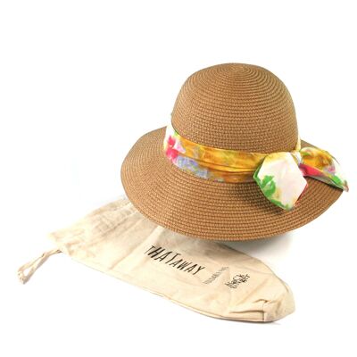 Natural Bow Hat with Multicoloured Ribbon