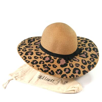 Natural Animal Print Wide Brim Foldable Hat