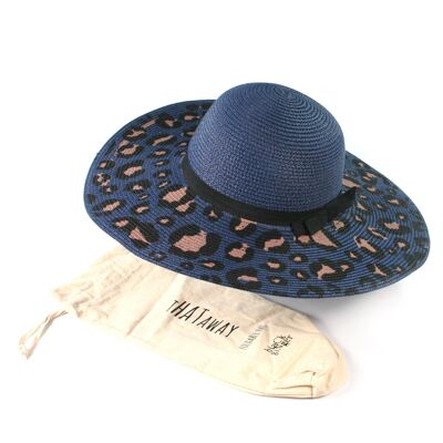 Dunkelblauer faltbarer Hut mit breiter Krempe und Animal-Print