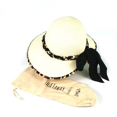 Sombrero plegable con espalda abierta y detalle de estampado animal en color crema