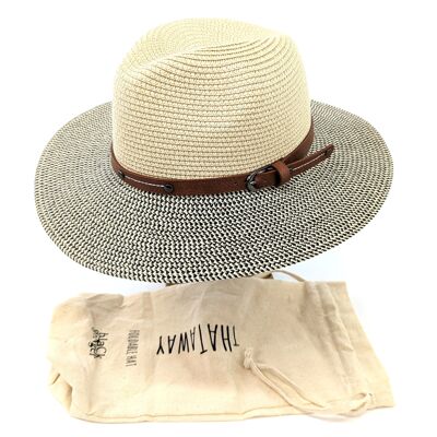 Sombrero plegable de viaje estilo Panamá para el sol - Moteado/Natural con cinturón (57 cm)