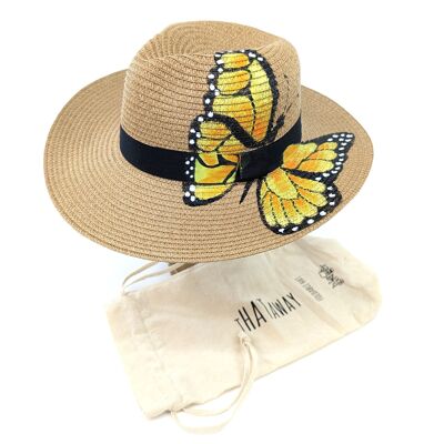 Chapeau de Soleil Pliable Style Panama Imprimé Papillon (57cm)