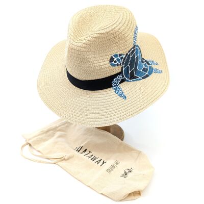 Sombrero de Sol Plegable Estilo Panamá con Estampado de Tortuga (57cm)