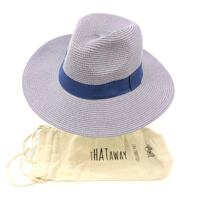 Sombrero plegable de viaje estilo Panamá para el sol - Púrpura lavanda (57 cm)