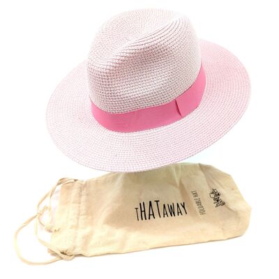 Folding Panama Style Travel Sun Hat - Vintage Pink (57cm)